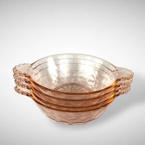 Pink Diamond Optic Handled Nappy Bowls Set of 4 Dessert Anchor Hocking AHC50